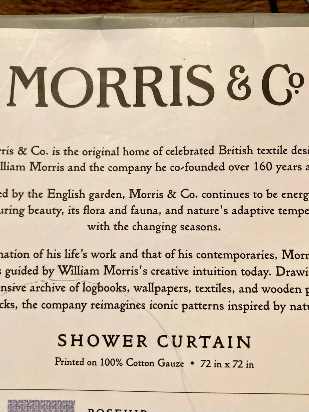 NWT Morris and Co 100% cotton gauze shower curtain-blue/white pattern “Rosehip”